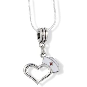 Nurse Hat on Heart Charm Snake Chain Necklace